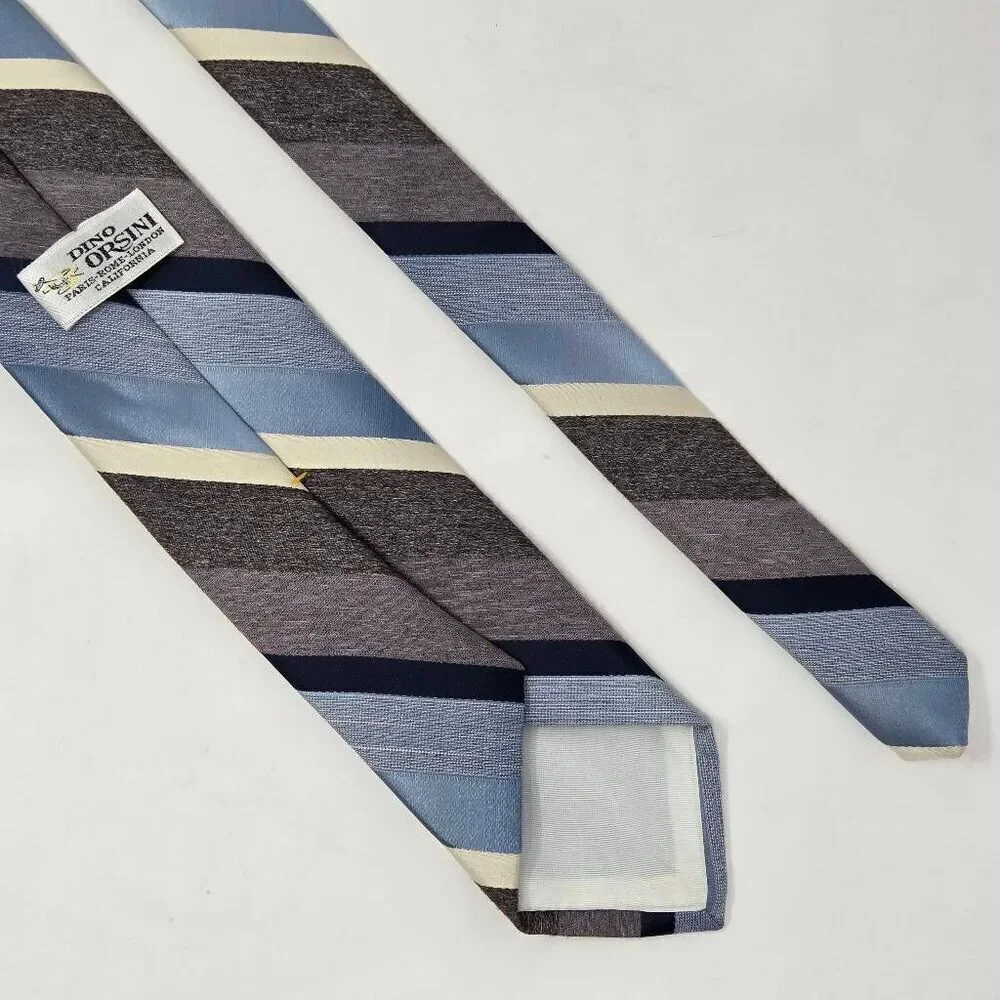 DINO ORSINI POLYESTER TIE BLUE GRAY HEATHER STRIPE VINTAGE 70'S SATIN 3